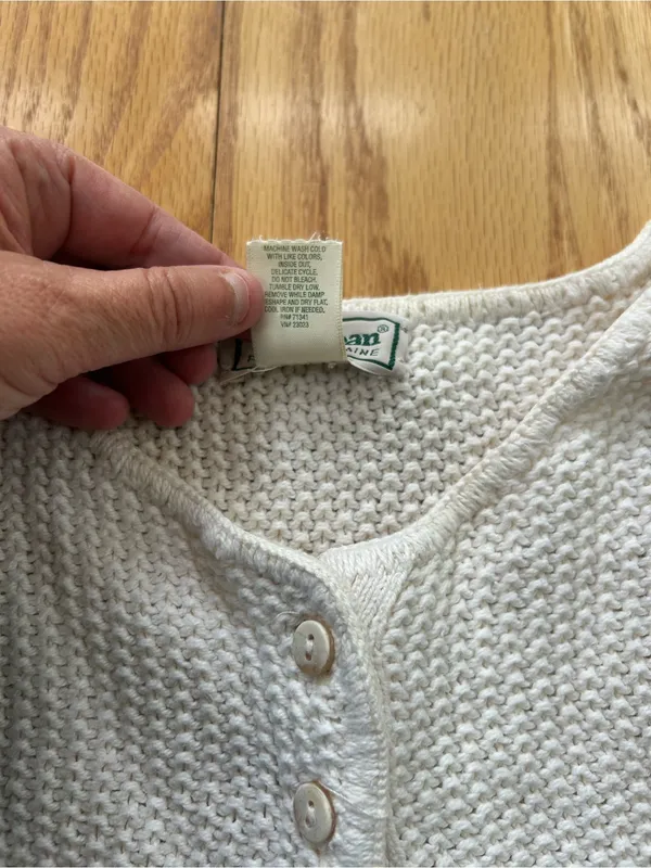 Vintage‎ L.L. Bean Sweater Womens Large Cream Henley Cotton Knit USA Made 90s - Image 5