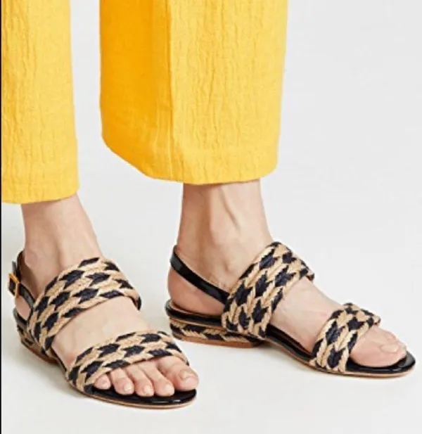 Tory Burch Lola Jute Sandals Woven Nautical Summer Boho Blue Heeled Navy Blue - Image 3