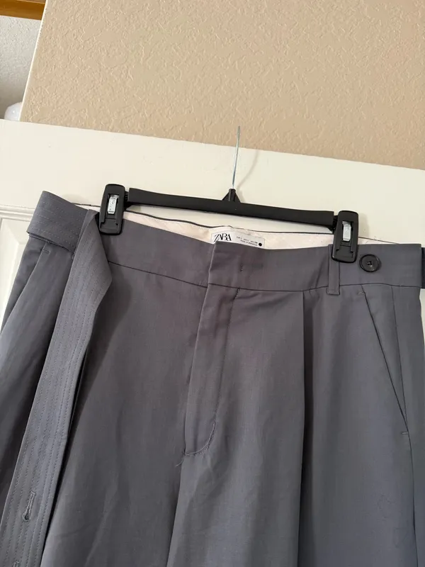 Zara Grey High Waisted Relaxed Trouser Pant with Button Belt - Image 9