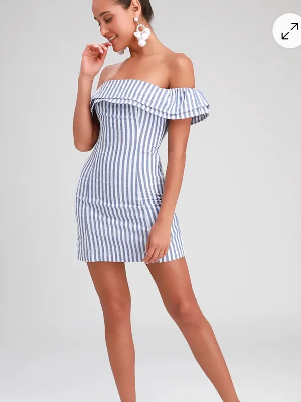Lulus Seaside Skipper Blue Striped Off-the-Shoulder Mini Dress - Image 3
