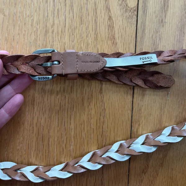 Fossil Women's Braided Leather belt Two Tone Brown Size‎ Small - Image 6