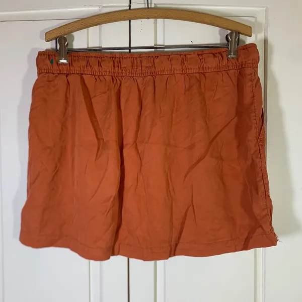 Boho Mini Skirt Cynthia Rowley Orange Lyocell XL Elastic Waist Drawstring Pocket - Image 2