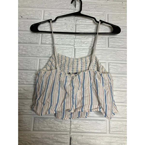 American Eagle Cami Crop Top Womens S Blue Tan‎ Excellent Striped Smocked Back - Image 4