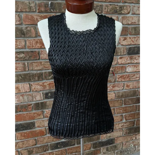 Serenade Crinkle Texture Sleeveless Top Size Small Y2K Lace Trim - Image 3