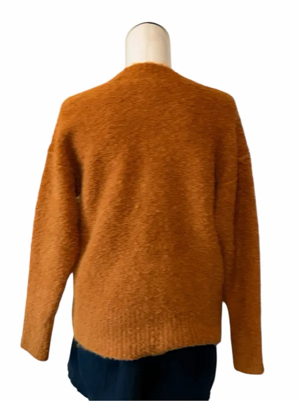 NWOT On 34th Fuzzy Boucle Crewneck Sweater Camel/Rust Size Small Wool Blend - Image 4