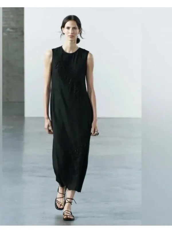 Zara Embellished Beaded Black Feather Midi Maxi Dress- ZW Collection NEW‎ - Image 5