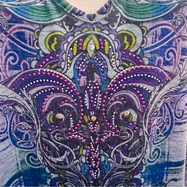 Live & Let Live Blue & Purple Printed Embellished Long Sleeve Top Women's - Image 8