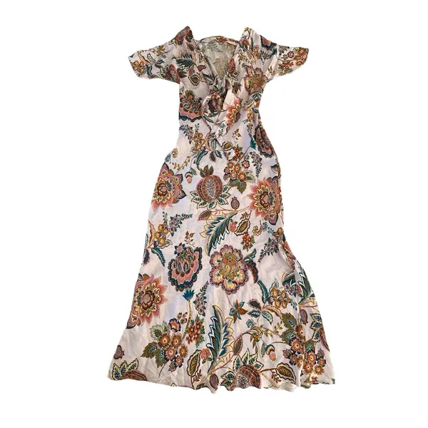 ANTHROPOLOGIE KACHEL Flutter Sleeve Bow Back Maxi Slip Dress Size 10 Pink Floral - Image 12