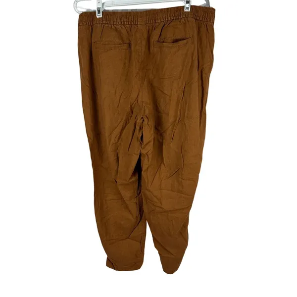 Old Navy Womens Linen Blend Elastic Waist Pull On Pants Large Brown Relaxed Fit - Image 2