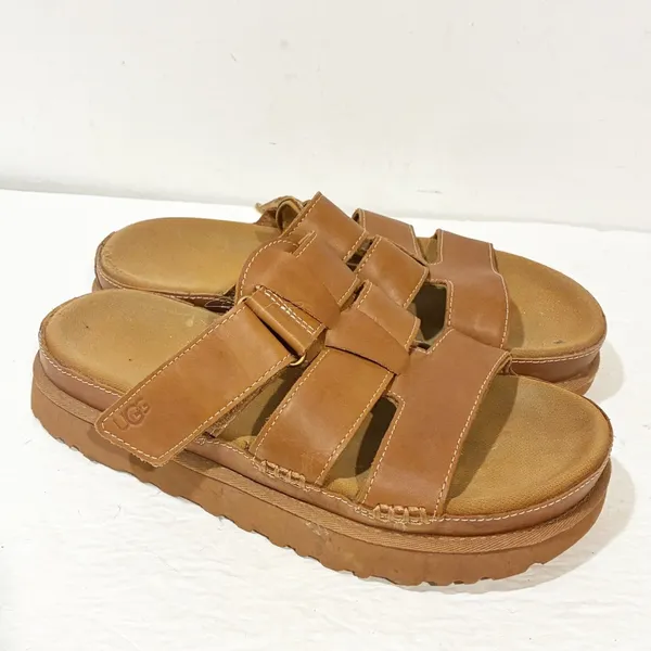 Ugg Brown Leather Goldenstar Slide Strappy Sandal Size 9 Slip On - Image 3