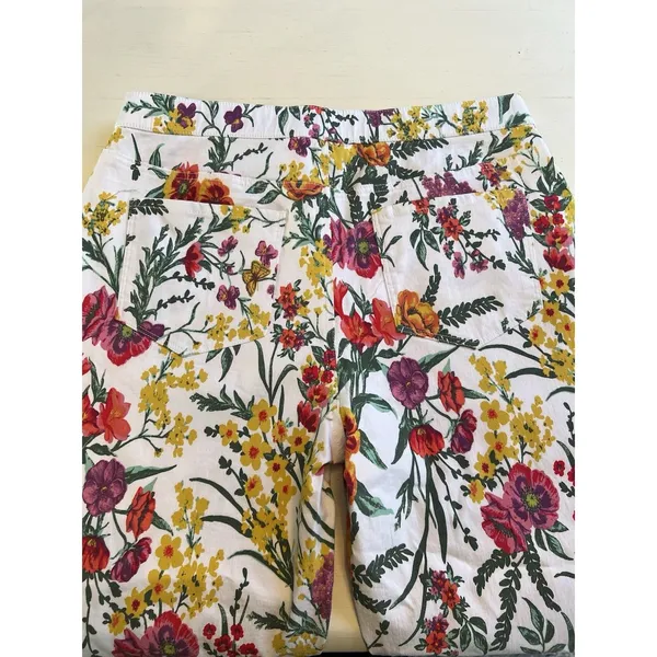 Susan Graver Womens‎ Floral Print Straight Leg Pants White Multicolor Size 10 - Image 5