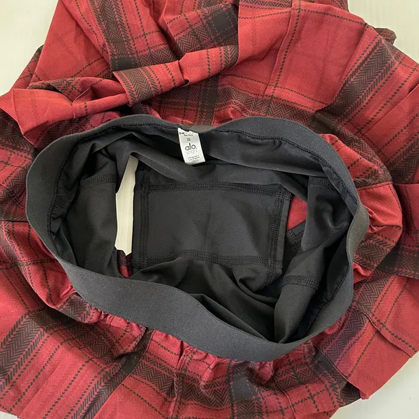 ALO Yoga Legacy Plaid Varsity Tennis Skirt Cranberry Black, S - Image 14