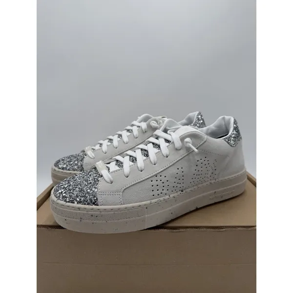 P448 S24Thea Women's Sneakers US Size 6.5 / EU Size 37 White/Silver Glitter New - Image 2