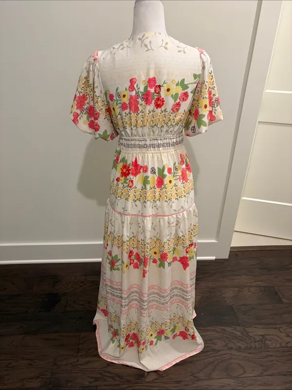 New Without Tags Entro Floral V-Neck Puff Sleeve Maxi Dress Sz S - Image 7