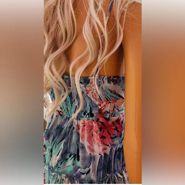 Candie’s Blue Floral Empire Waist Beaded Maxi Dress Size Small Y2K - Image 8