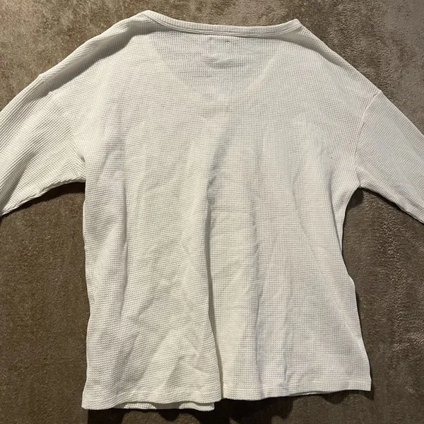 NWT Gap Maternity Shirt Womens Large Cream Waffle Knit Long Sleeve Thermal Scoop - Image 3