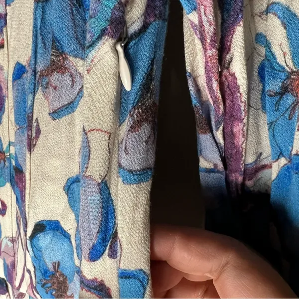 Free People Teagan Floral Blue Purple Boho‎ Double V Cutout Mini Dress - Image 7