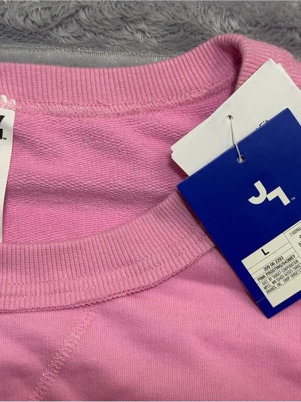 JoyLab Pink Crewneck Sweatshirt with Red and White Heart Patches - Image 2