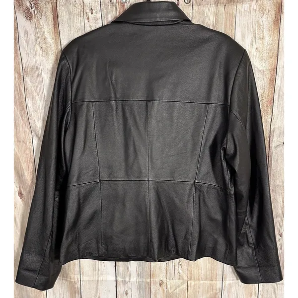 Vintage Uniform John Paul Richard Black Leather Jacket Womens Size 16 Minimalist - Image 2