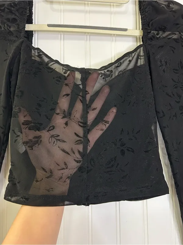 Windsor Black Long Sleeve Sheer Bustier Top Size Small - Image 6