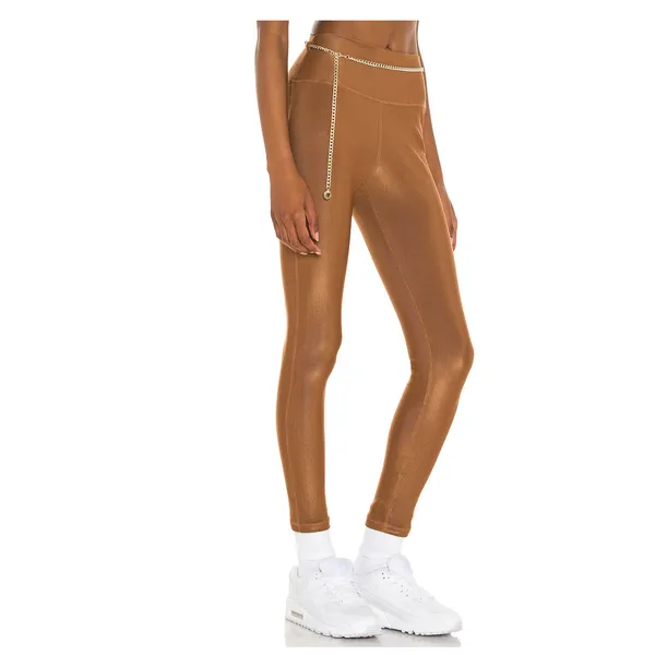 WeWoreWhat Chain High Rise Legging Ribbed Brown Stretch Athleisure Small NWT - Image 3