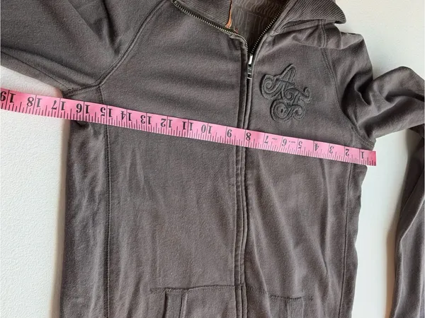 Y2K Abercrombie & Fitch Gray Full-Zip Hoodie Patchwork Embroidered - Image 6