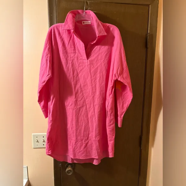 Caryn Lawn Preppy Corduroy Star Elbow Patch Dress in Pink - Image 3