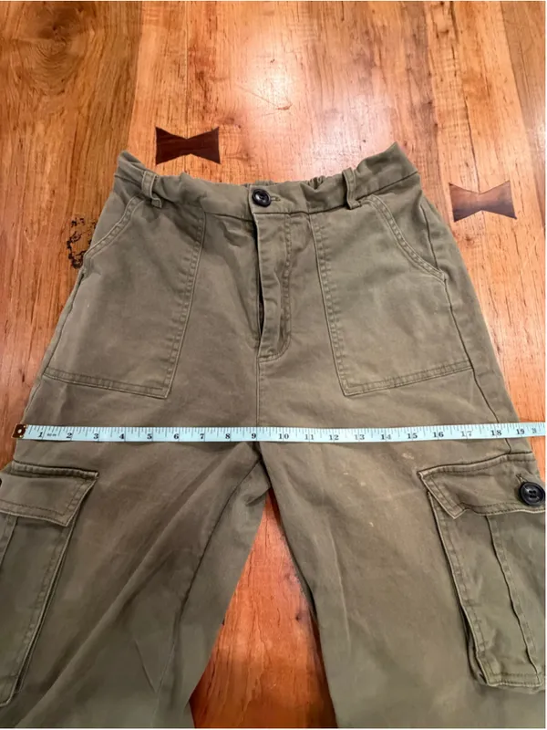 Olive Green Cargo Pants Women's Small Y2K Utility Parachute Pants Drawstring Hem - Image 9