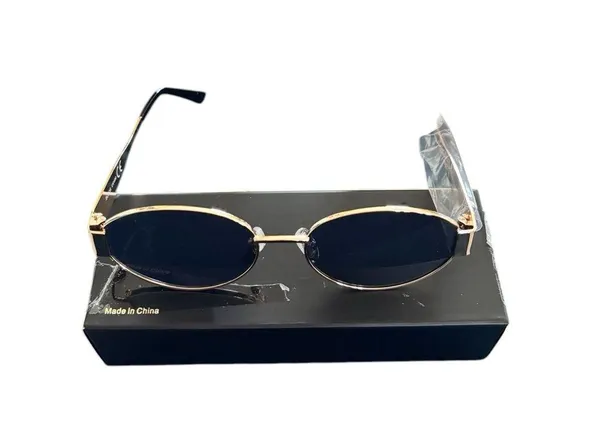 Retro Y2K Oval Metal Gold Sunglasses For Women Men Grey Lenses Cleaning Cloth - Image 3