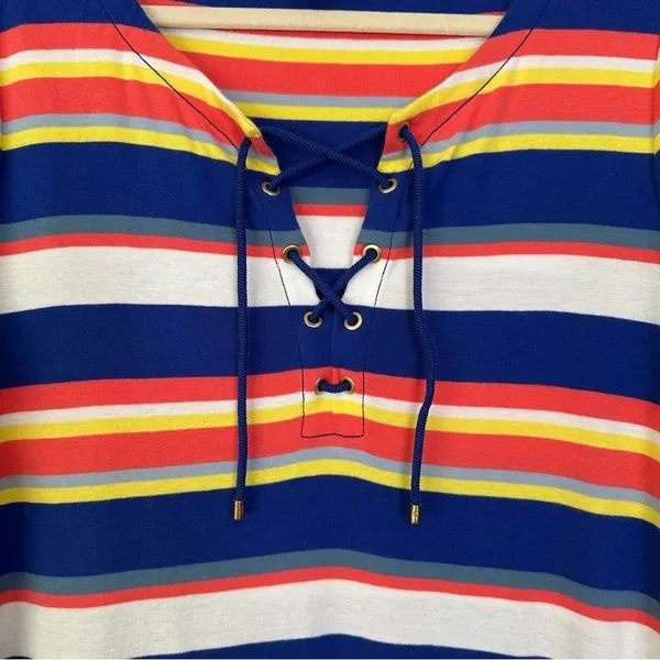 Lauren Ralph Lauren Multi Striped Lace Up 3/4 Sleeves Midi Dress, Size XL - Image 5
