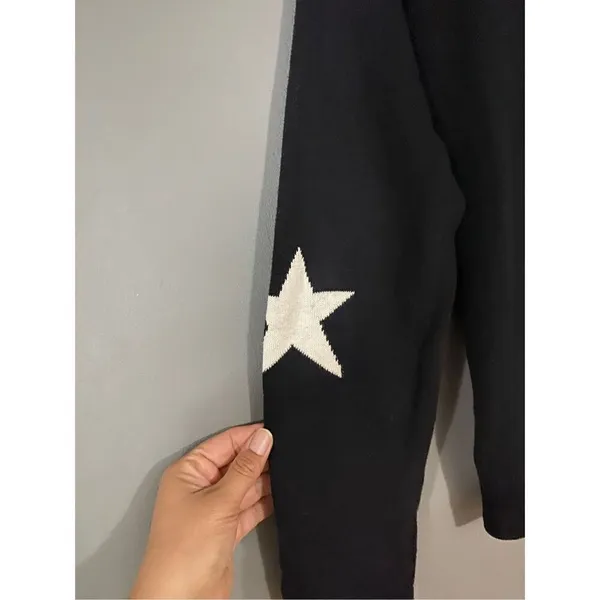 Boutique Black Scoop Neck Sweater With Star Elbows Small - Image 5