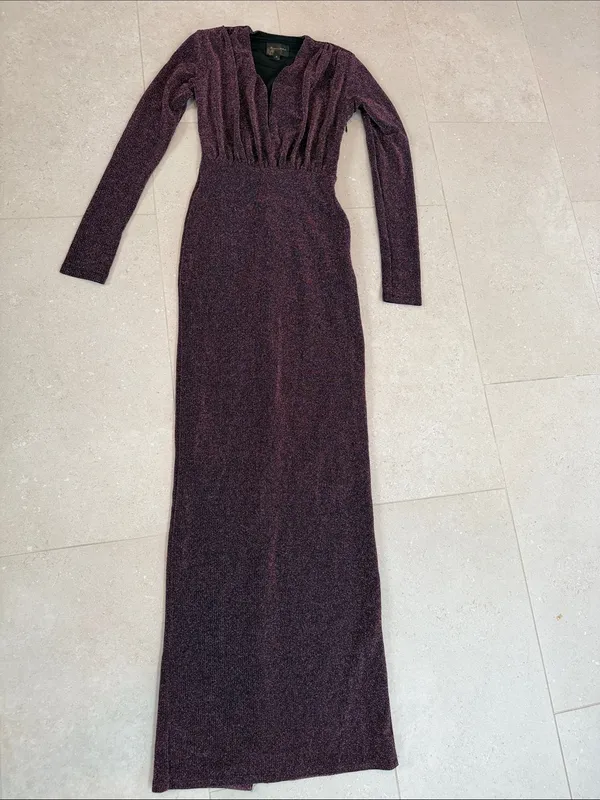 Line & Dot Sparkle Deep-V Maxi Dress in Plum - Image 2