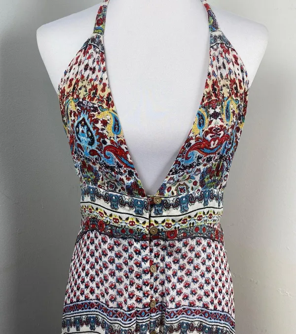 Anthropologie Raga Riviera Vibe Deep V Halter Maxi Dress Medium - Image 5