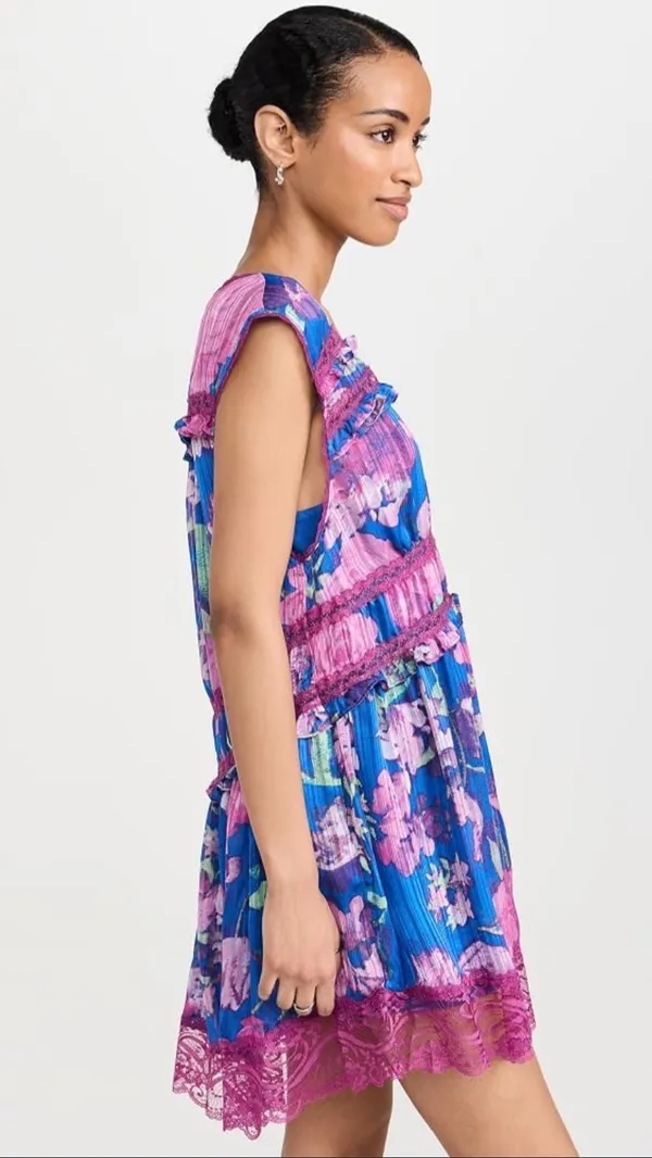 Free People Spring Fling Mini Dress Ultra Violet Combo w/ slip - Image 2