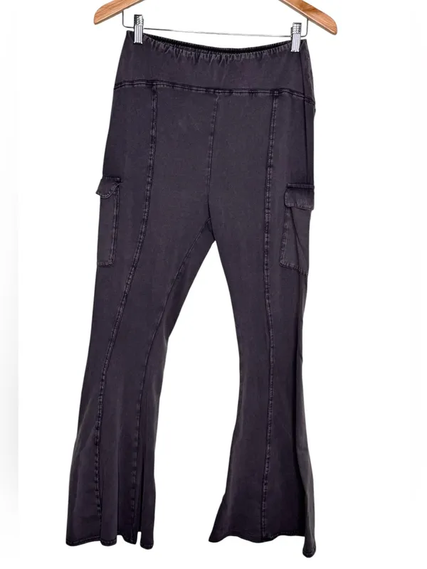 Out From Under Aria Cargo Flare Pants Washed Grey Medium Lounge Urban Outfitters - Image 4