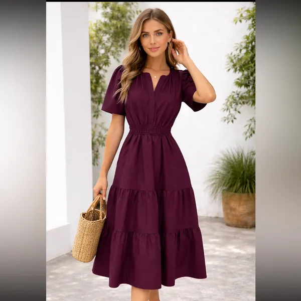 THML Maroon Faux Leather Tiered Maxi/Midi Dress - Image 2