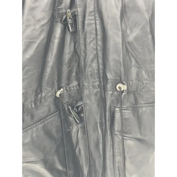 Vintage 90S‎ Black Leather Fields Coat Mens XL toggle Closure, Leather Jacket - Image 10