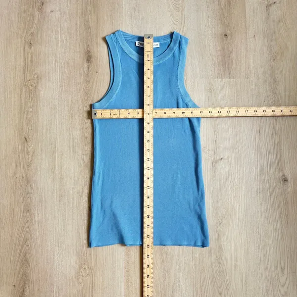 Zara NWT Women's Light Blue Ribbed Knit Tank Top High Neck Size L - Image 8