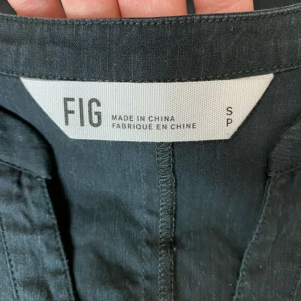 Fig Dress S Charcoal Linen‎ Lyocell Shift Short Sleeve Mini Stretch V-Neck - Image 8