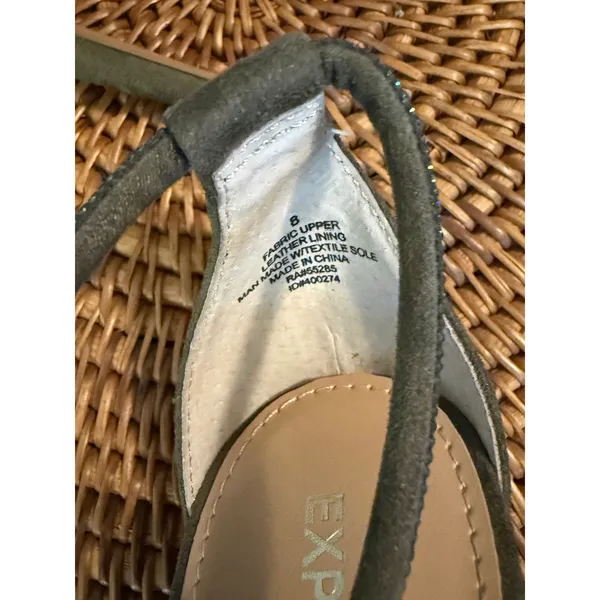 Express Olive Green Rhinestone Square Toe Lace Up Stiletto‎ Heels tSize 8 - Image 4
