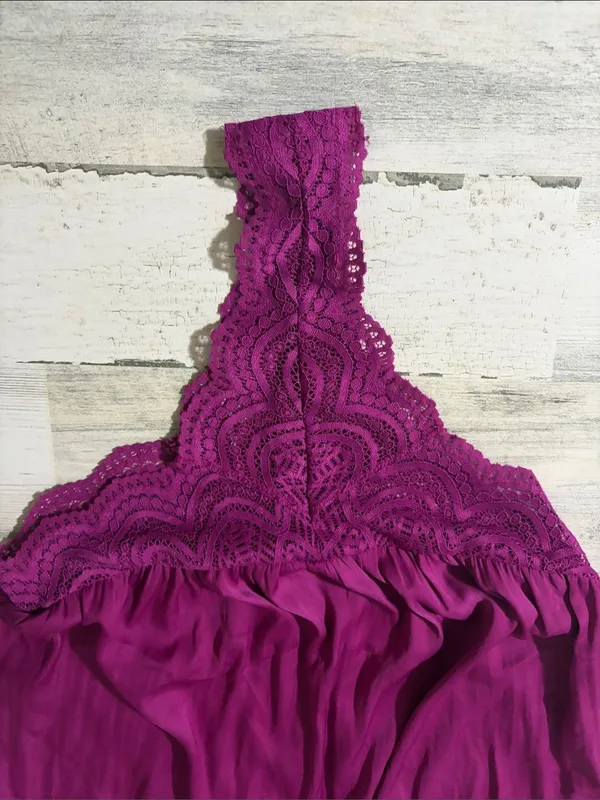 Free People Magenta Lace-Trim Satin-Look Bodysuit Size M - Image 4