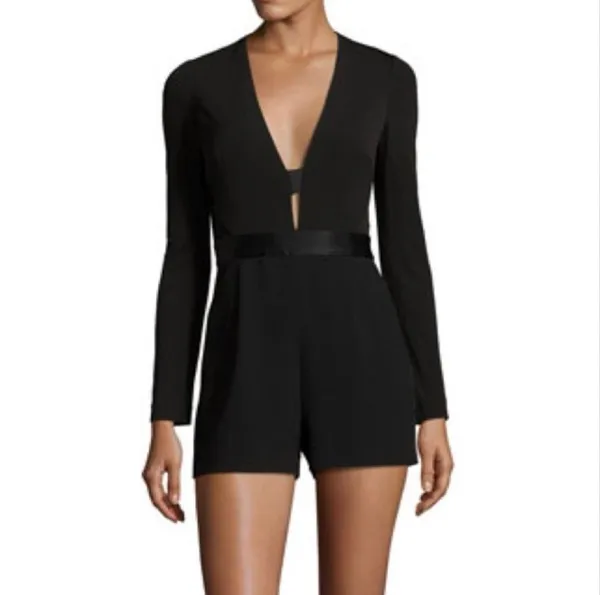 Diane von Furstenberg DVF Kyara Tuxedo Romper Black NWT Size 12 - Image 2