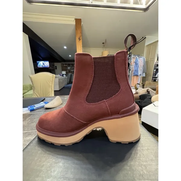 SOREL Womens Maroon Back Pull-Tab 1" Platform Hi-line Block Heel Chelsea Boot - Image 3