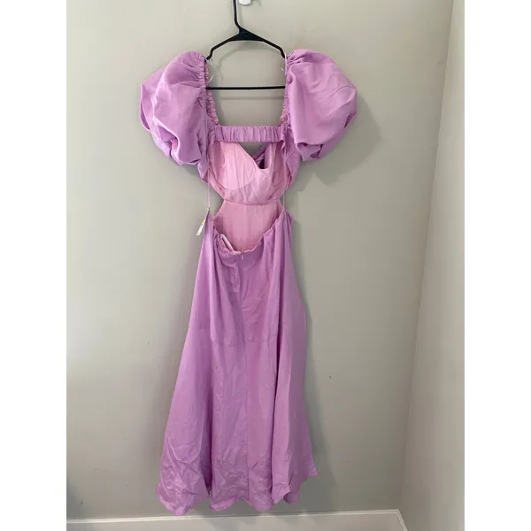 New ASTR the Label Lilac Puff Sleeve Open Back Midi Dress Size M - Image 5
