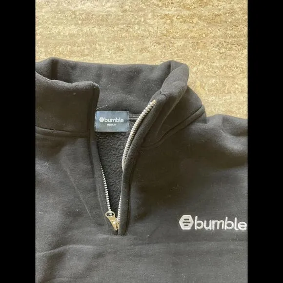 Bumble‎ Dating Sweatshirt Medium 1/4 Zip Long Sleeve Cozy Oversized Pullover Black - Image 2