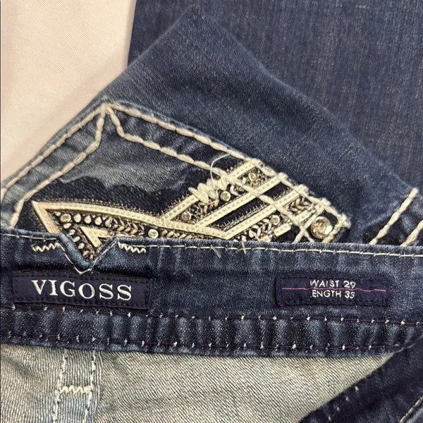 Vigoss Dark Blue Boot Cut Jeans with Embroidered Pockets - Image 7