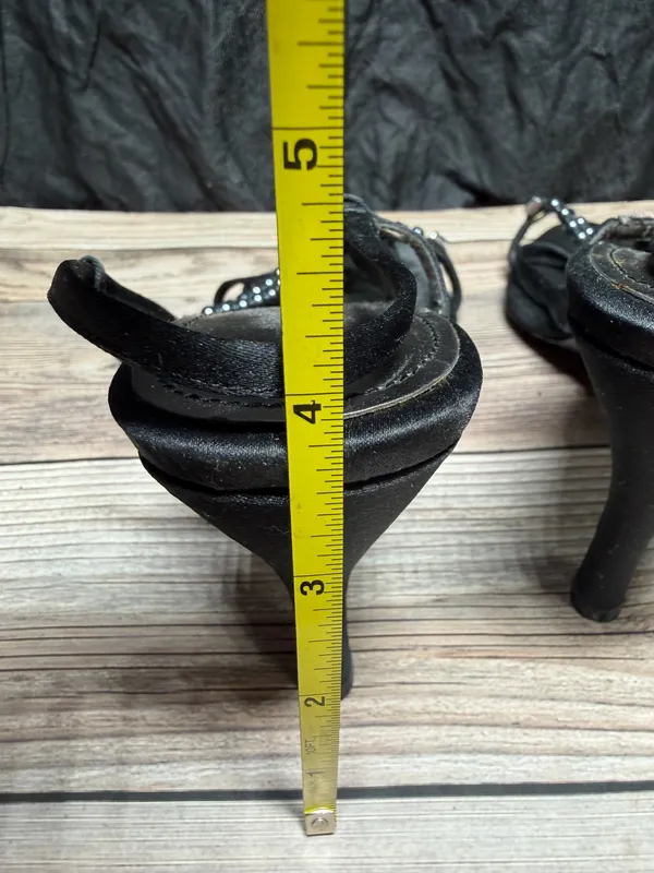 NINE WEST Black Satin & Stones Dressy Slingback Heels Size 7.5 M - Image 5