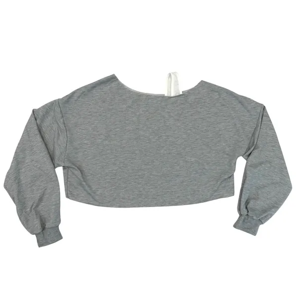 Shein Women’s S Asymmetrical Sweatshirt Gray Long Sleeve Cropped Top Raw Edge - Image 4