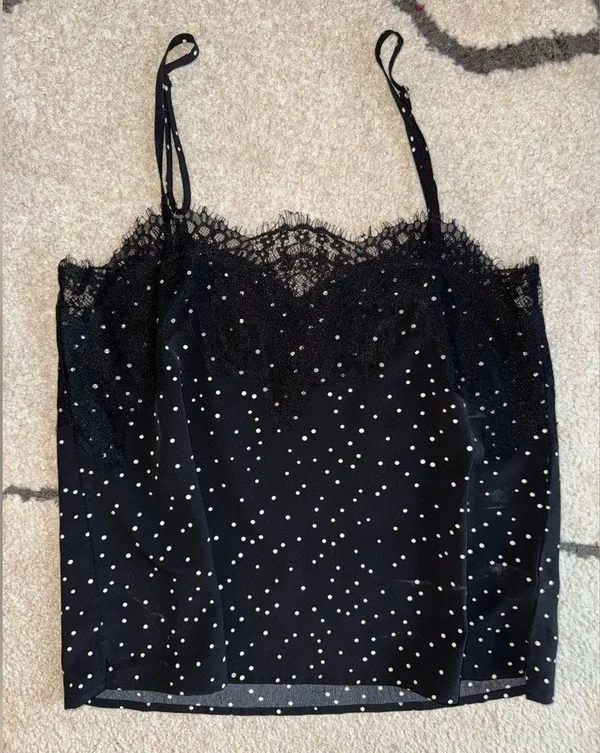 Lulu’s Maddox Eyelash Lace Cami in Black & White Polka Dot - Image 4