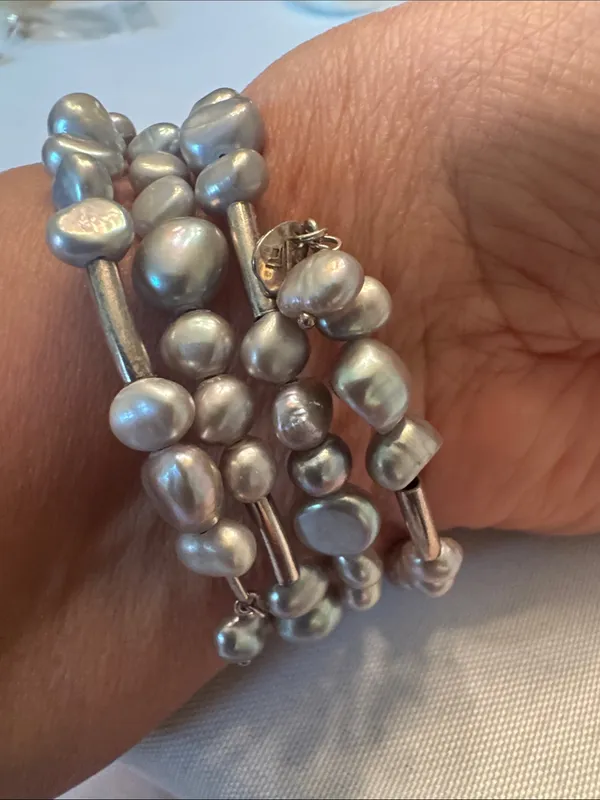 Silpada Grey Pearl Coil Bracelet Sterling Silver 925 - Image 4